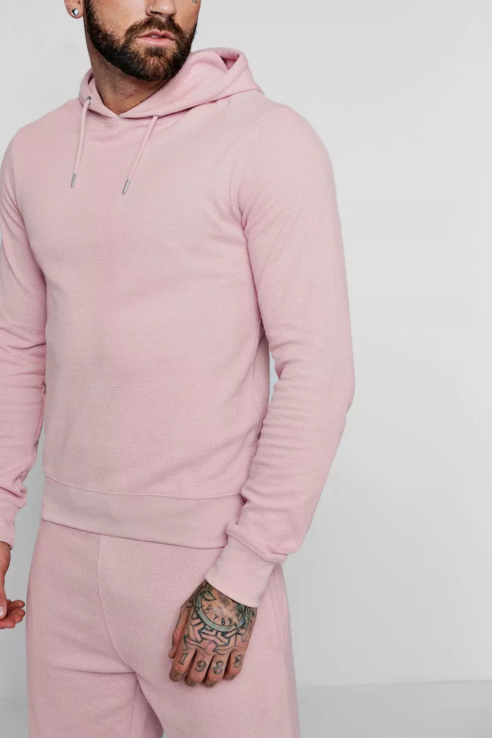 Pique OTH Hoodie Short Tracksuit boohooMAN UK